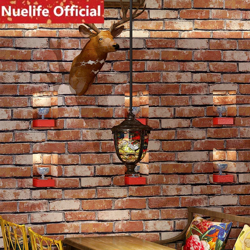 Китайский стиль кирпич красный 3D обои бар отеля Гостиная Спальня Столовая