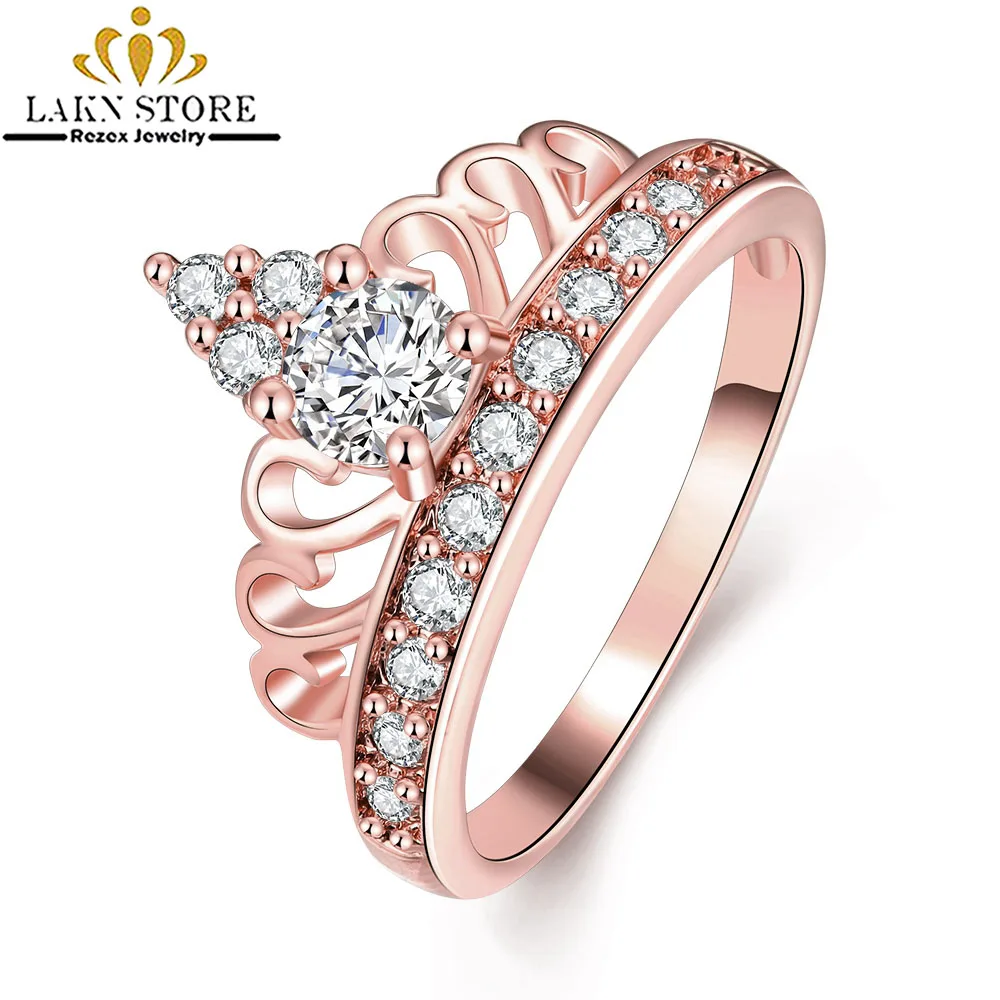 

Romantic Cubic Zirconia Cz Princess Crown Rings Rose Gold For Couple Women Men Crown Ring Valentine's Day Gift