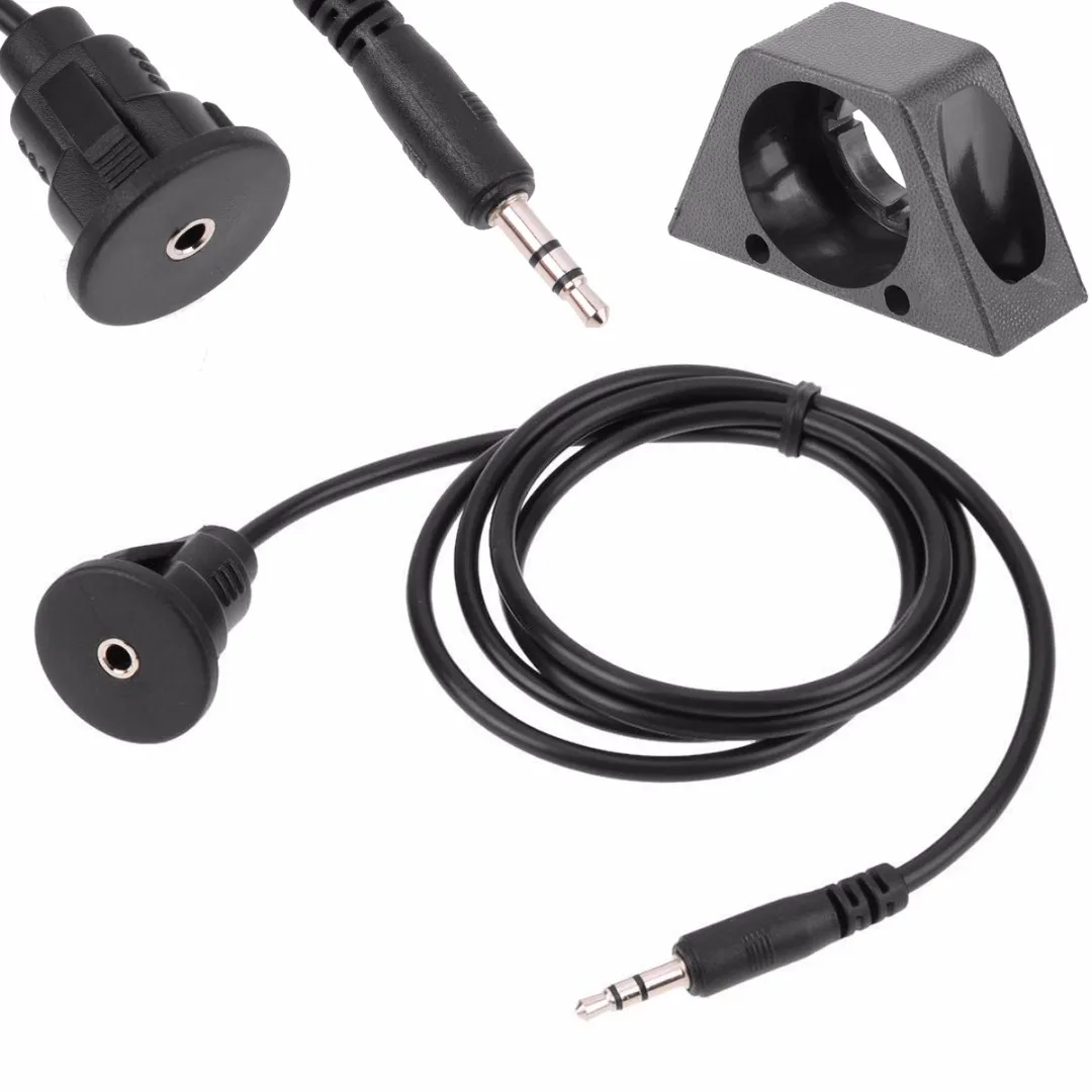 Mayitr 1M 3.5mm Male to Female AUX Extension Cable Waterproof Car Dash Flush Mount Aux Cable + Bracket for Boat Bike Trailer