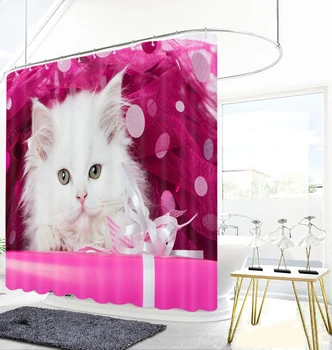 

3D Different Kinds Of Cats Photos Bathroom Waterproof Washable Fabrics Shower Curtains with 12pcs Hooks