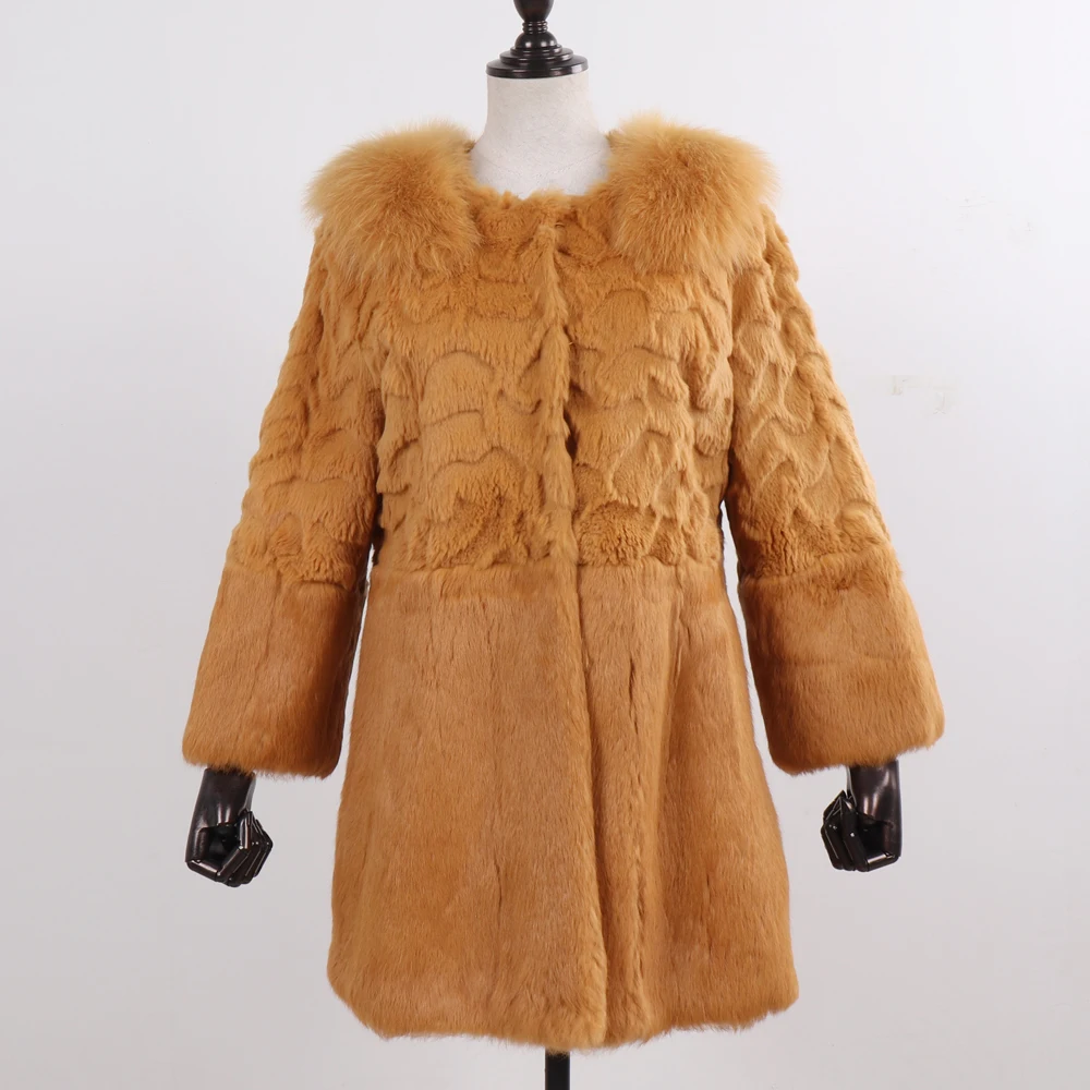 Новое поступление, зимняя длинная куртка с натуральным кроличьим мехом, женская теплая куртка с меховым воротником из лисьего меха, шуба из натурального меха