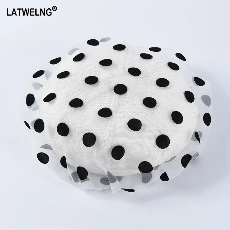 

2019 Fashion Organza Berets For Women New Dot Female Berets Spring Summer Girls Cute Black Berets Wholesale DROPSHIPPING