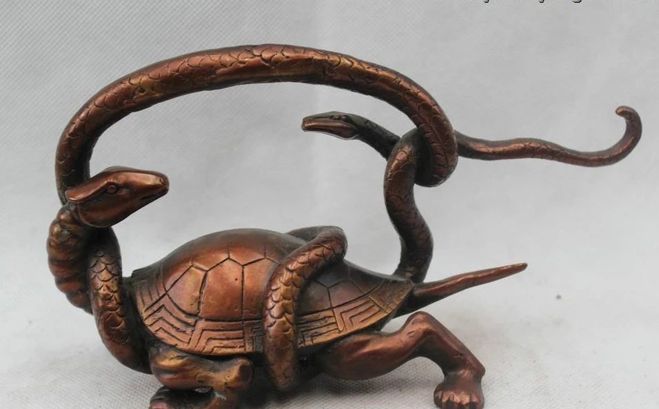 

4"Chinese China Folk Pure Red Bronze Dragon Turtle tortoise & Snake Fight Statue