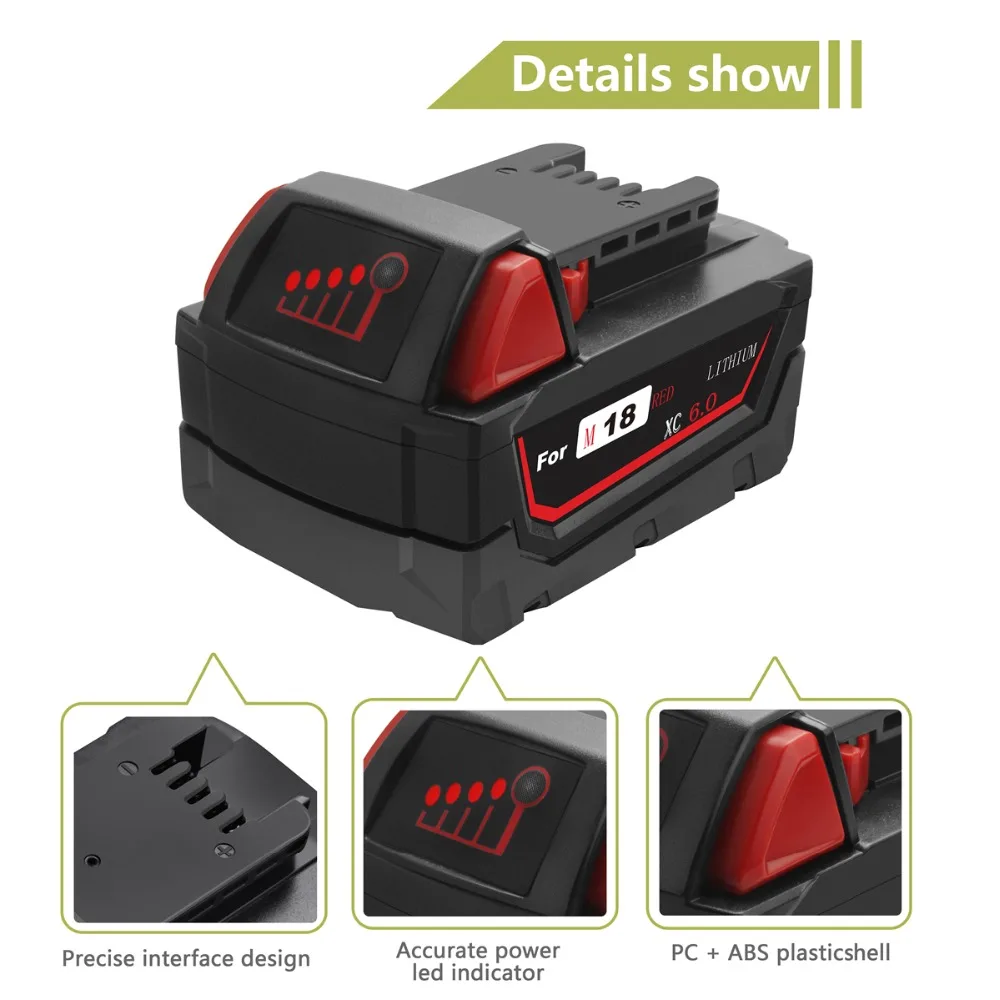 Powtree для Milwaukee 6000mAh 18V M18 электроинструменты литий ионная батарея замены 48 11 1840 1815