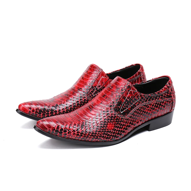 

Fashion Snake Pattern Men Oxford Shoes Pointed Toe Derby Shoes Party Wedding Men Dress Shoes Wine Red