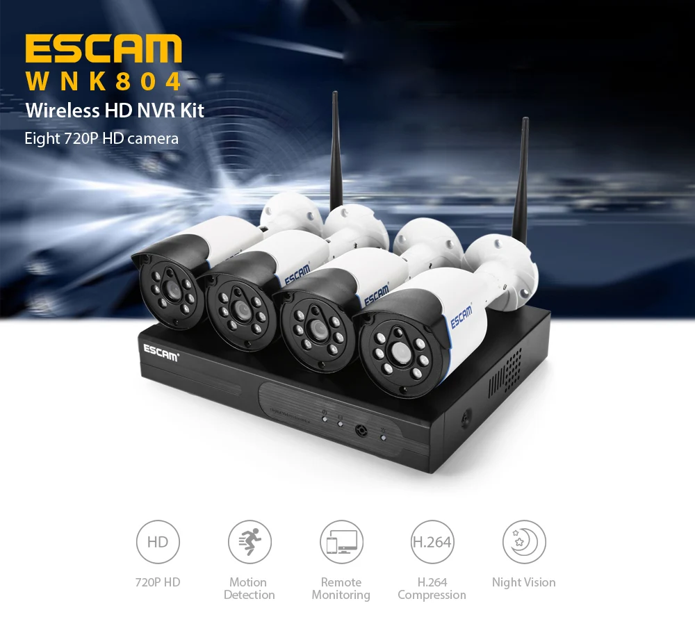 ESCAM WNK804 беспроводной HD NVR комплект с 8 720 P камера s ночного видения IP камера с Wi-Fi домашней системы безопасности наблюдения