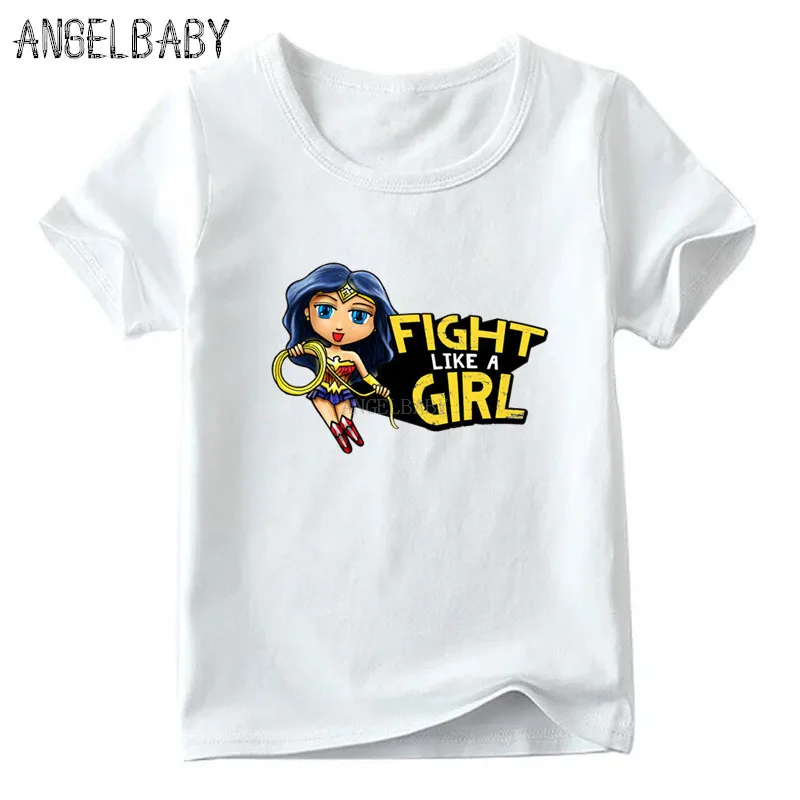 Футболка с героями мультфильмов для мальчиков и девочек «чудо-женщина», детские летние топы с короткими рукавами, забавная футболка с супергероем для малышей, ooo5211