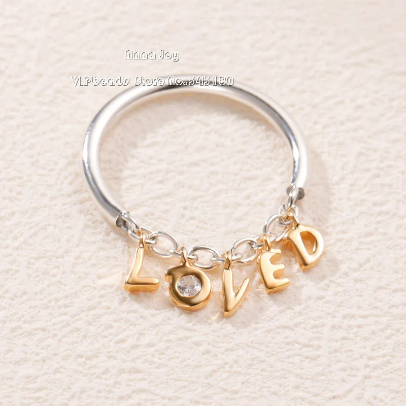 

2019 Valentines Day Shine Collection Gold Overlay Sterling Silver Loved Script Rings Women Fine Jewelry- Size US5,6,7,8,9