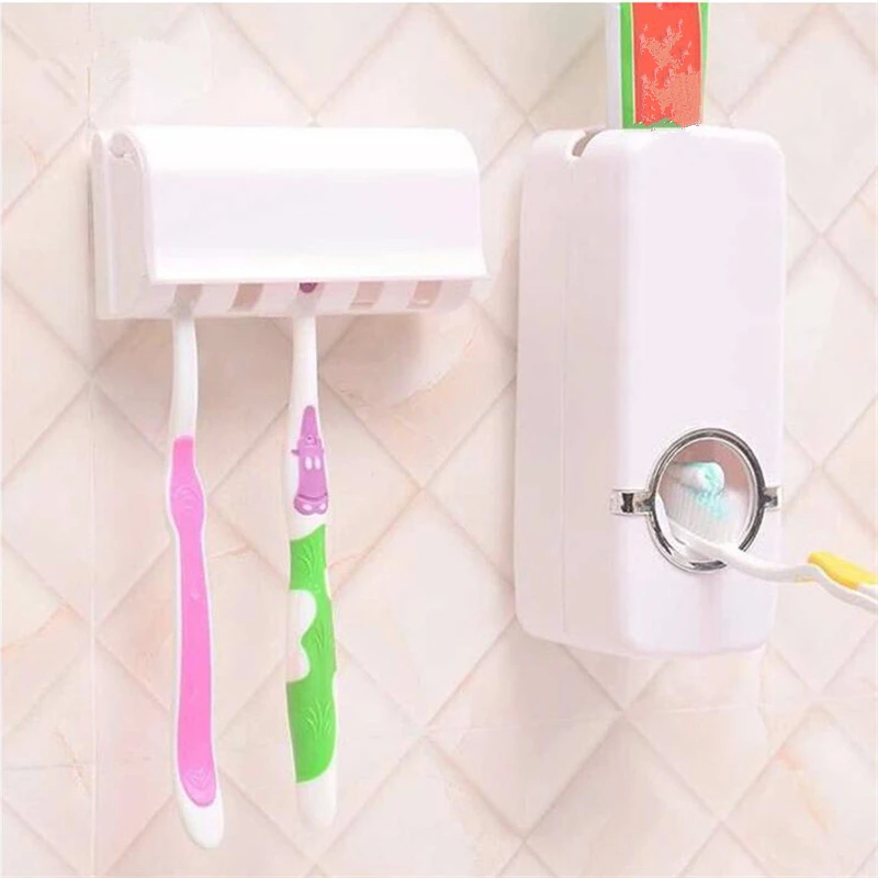 

1 set Tooth Brush Holder Automatic Toothpaste Dispenser + 5 Toothbrush Holder Toothbrush Wall Mount Stand Bathroom Tools