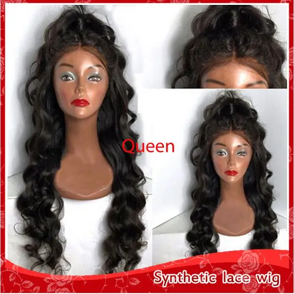 Best Prices FreeShipping Heat Resistant loose Kinky curly Synthetic Lace Front Wigs Cheap Long Black Synthetic Lace Front Wig With Baby Hair
