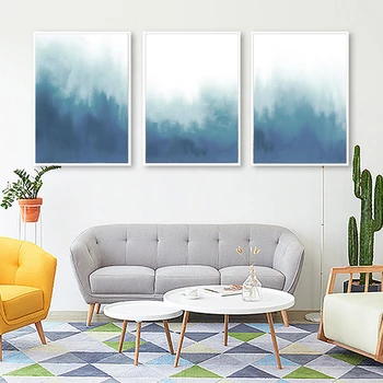 

Blue Minimalist Abstract Landscape Illustration Canvas Art Painting Print Poster Picture Wall Living Room Home Decoration