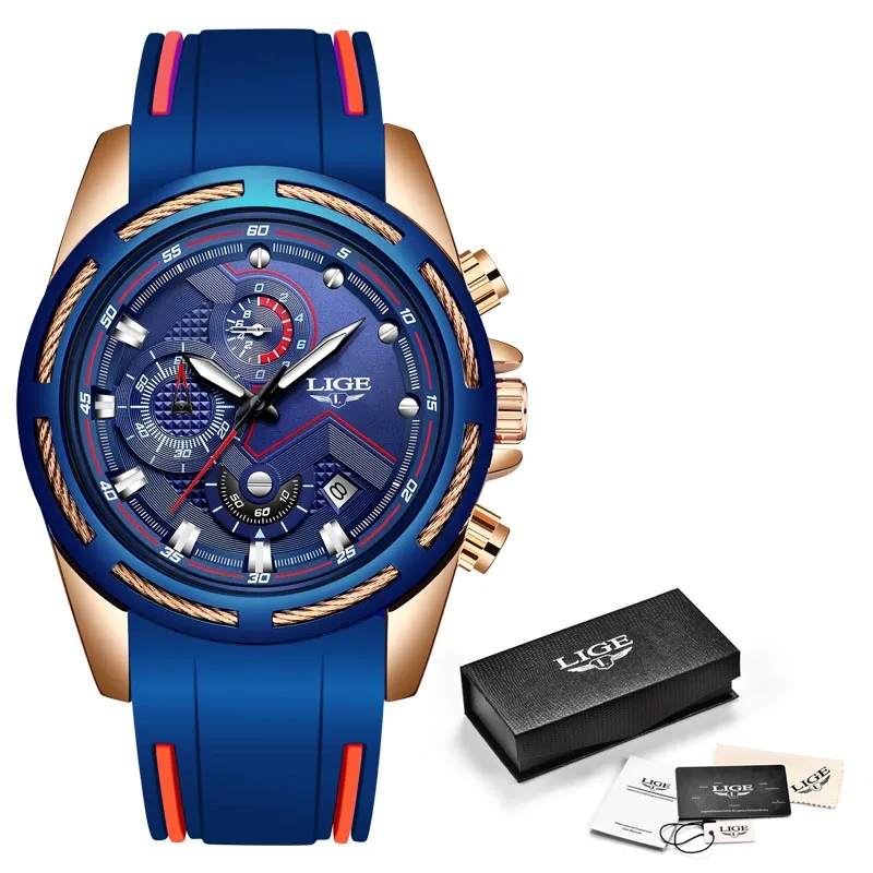 All blue LIGE, новинка, мужские часы s, силиконовые, водонепроницаемые часы для мужчин, лучший бренд, Роскошные, военные, спортивные часы, кварцевые наручные часы, Relogio Masculino - Цвет: All blue