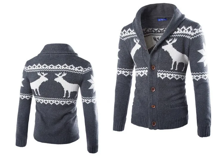 Модный Рождественский кашемировый свитер, мужской зимний Кардиган, однобортный Повседневный тонкий мужской свитер с рисунком оленя, вязаная одежда