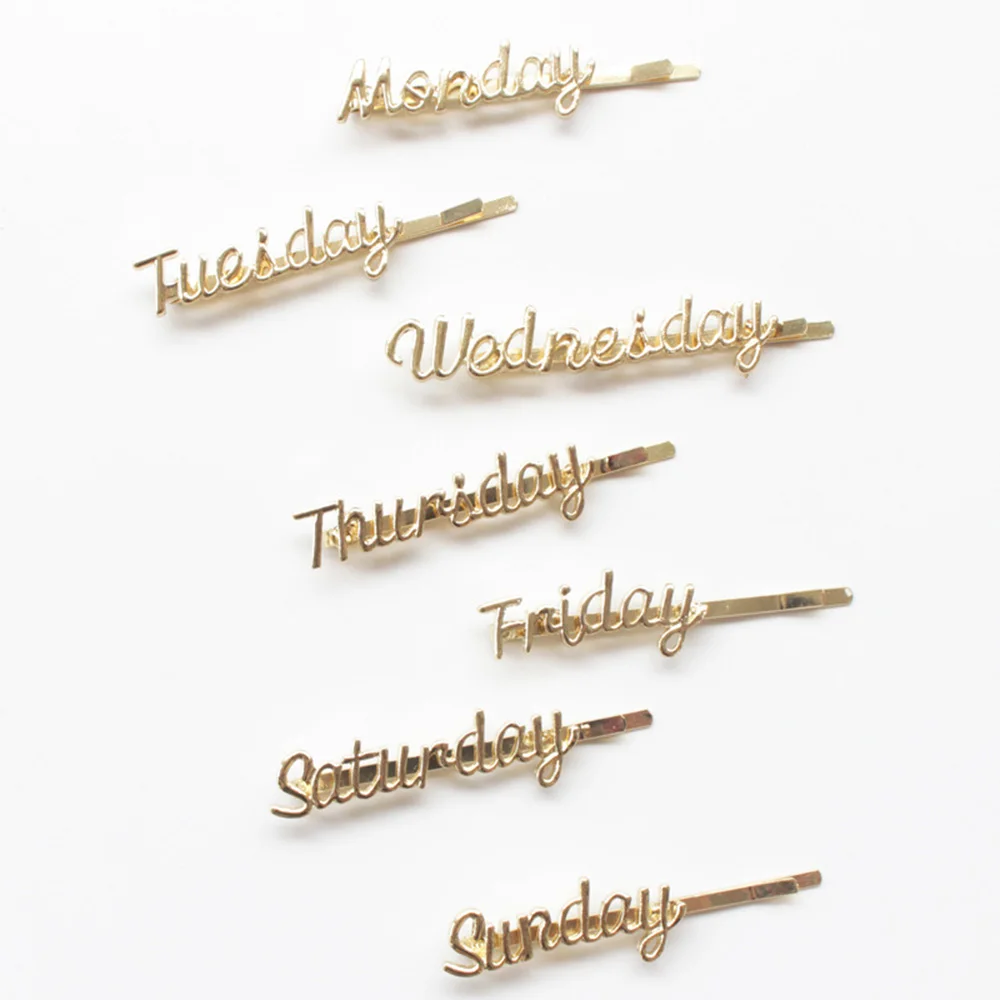 

2019 New 1 Pcs European Style Letters Metal Simple Side Clip Hairpin Bangs Clip Words Clip Girl Hair Accessories Week Hair Clips