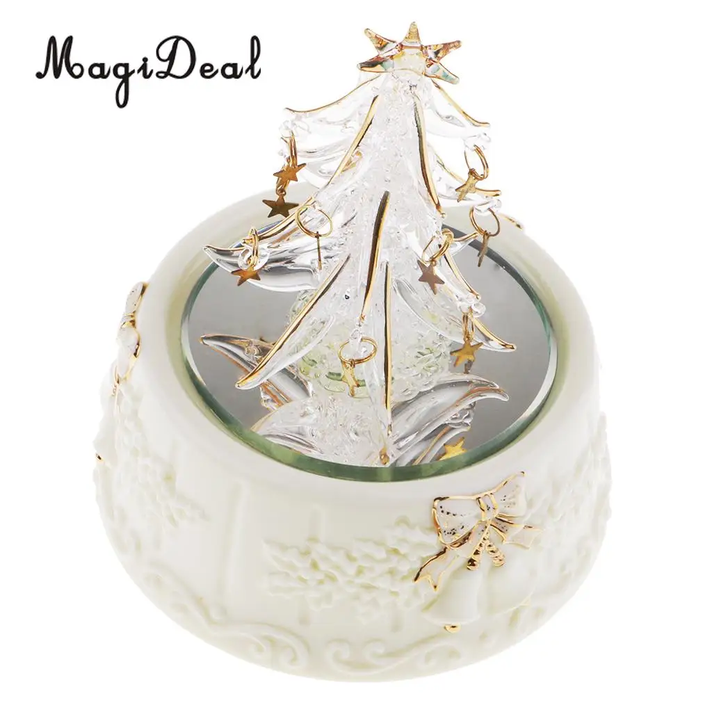 Collectibles Christmas Tree Wind Up Rotating Music Box Spun Glass Kids Birthday Gift
