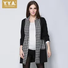 Женская Осенняя длинная куртка, клетчатая, с воротником-стойкой, в стиле бойфренда, Повседневная Уличная куртка, женская, с открытым стежком, приталенная куртка