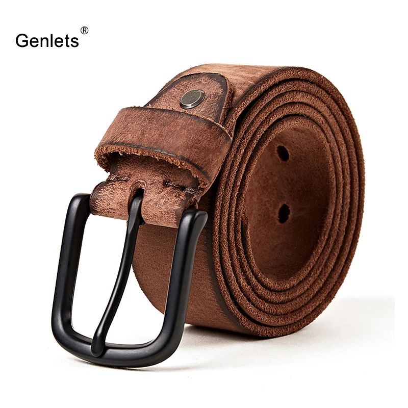 Günstige Luxus echtes leder gürtel männer vintage pin schnalle herren gürtel handgemachte jeans strap rindsleder junge armee grüne farbe