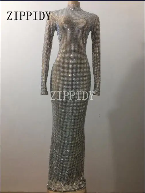 

Fashion Sparkly Full Crystals Long Dress Women's Evening Party Wear Luxurious Prom Celebrate Outfit Female Singer Dresses
