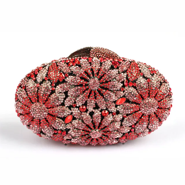 Oval shaped Women Clutch Handbag Red Crystal Clutch Purse Bag with