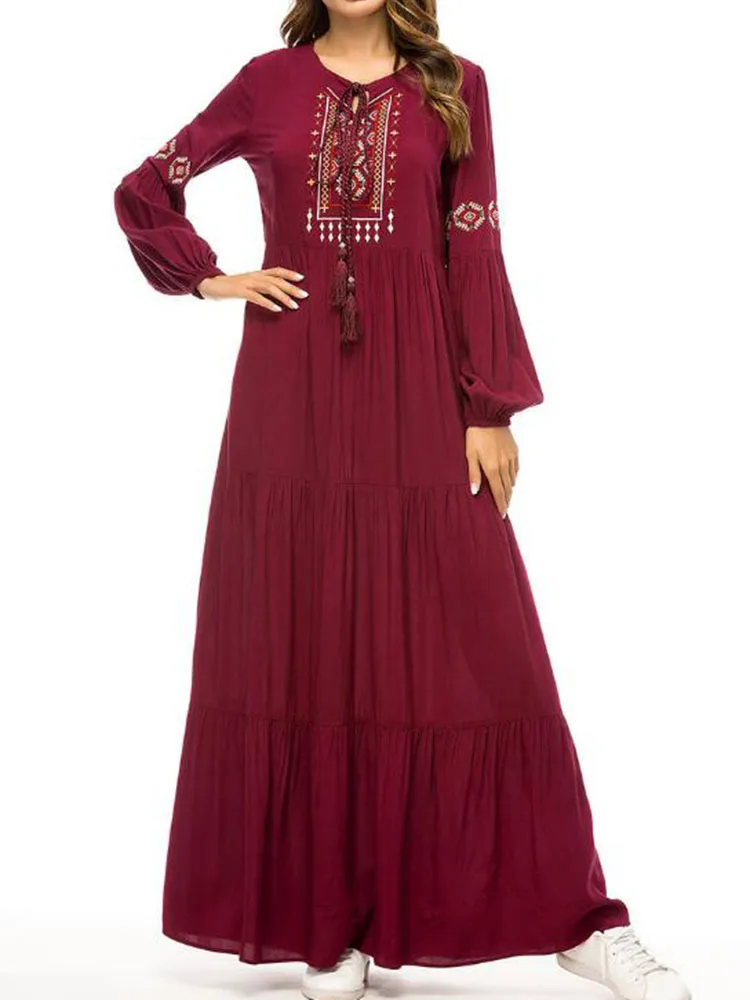 Купить мусульманское длинное платье с принтом абайи длинными рукавами