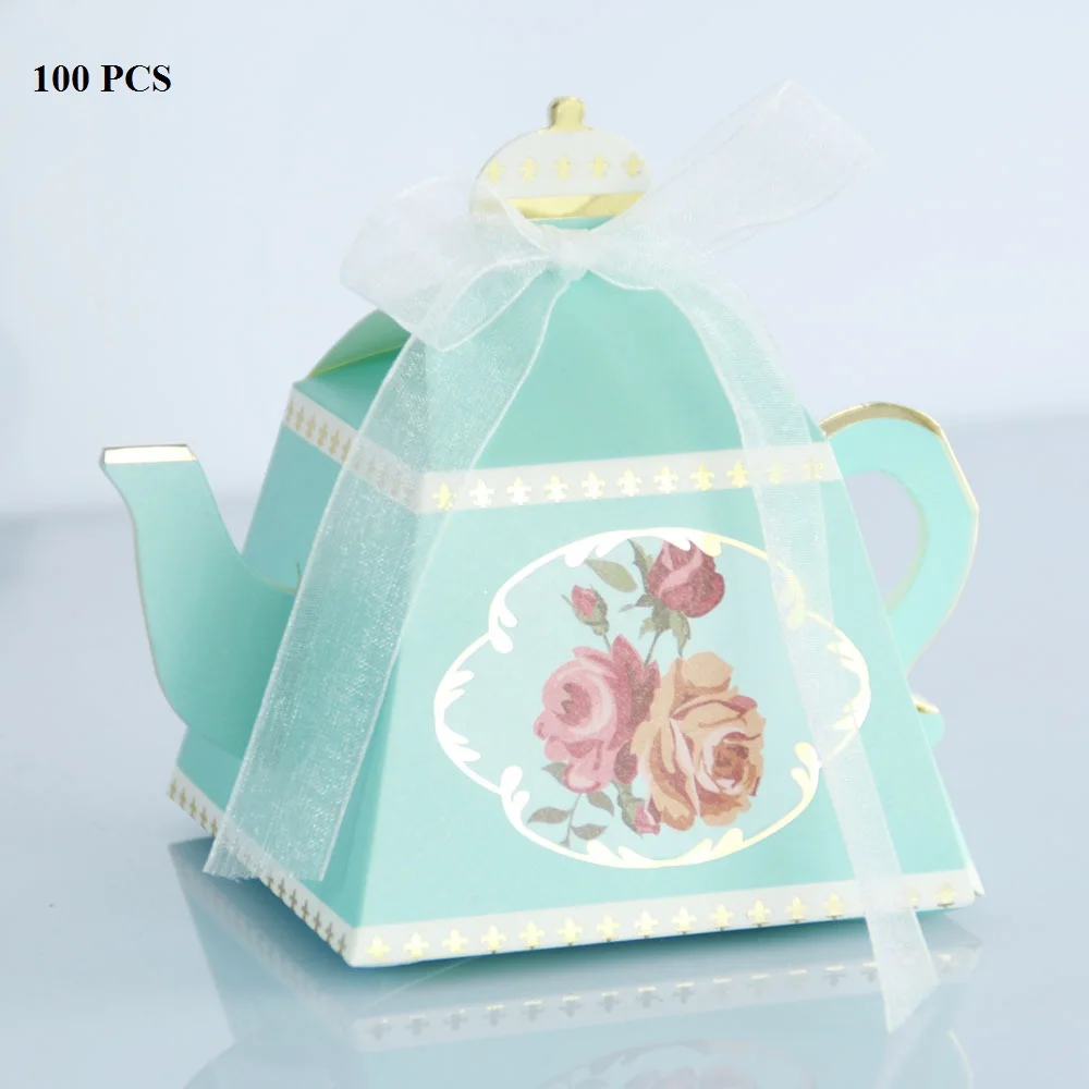 100/50 шт Королевский чайник, свадебный подарок, коробка для конфет, подарок для ребенка, подарочные бумажные коробки, детские принадлежности для дня рождения, розовый, синий, красный - Цвет: Bule 100 PCS