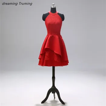 

Vintage Red Cocktail Dress 2019 Real Photos Backless Lace And Stain A Line Above The Knee robe de cocktail courte