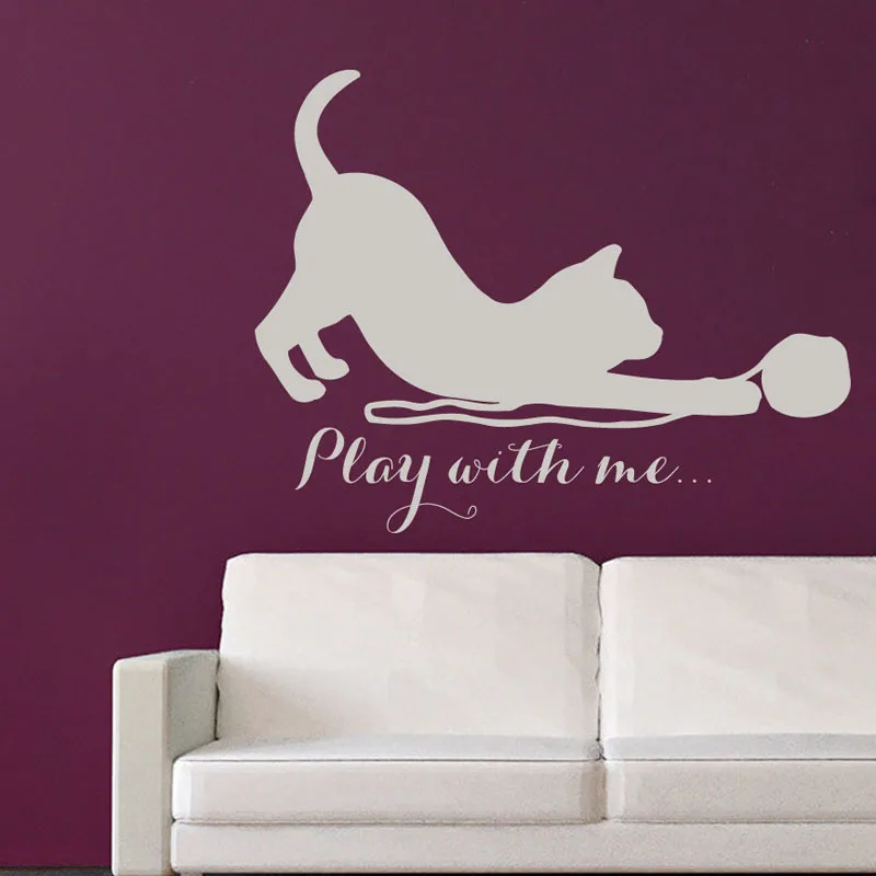 Zooyoo Play With Me Kitten Wall Decals Quote Cats Vinyl Sticker