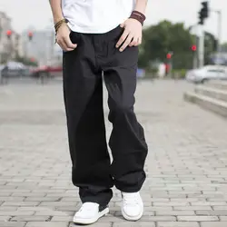Мужские повседневные свободные черные джинсы в стиле хип-хоп, мужские хлопковые мешковатые джинсы, Широкие джинсовые брюки, большие