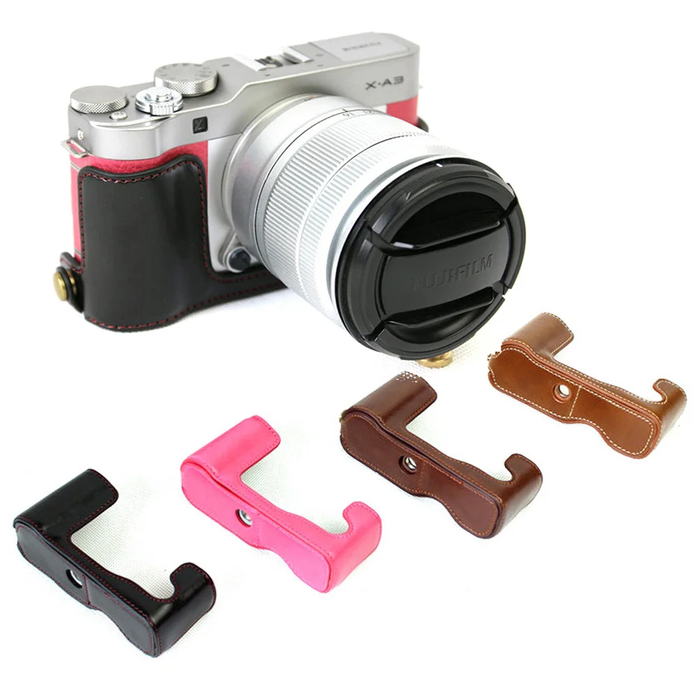 Black ZHANGJIALI Jiali Camera Bag Camera Case Cover 1/4 inch Thread PU Leather Camera Half Case Base for FUJIFILM X-A3 X-A10 Color : Black