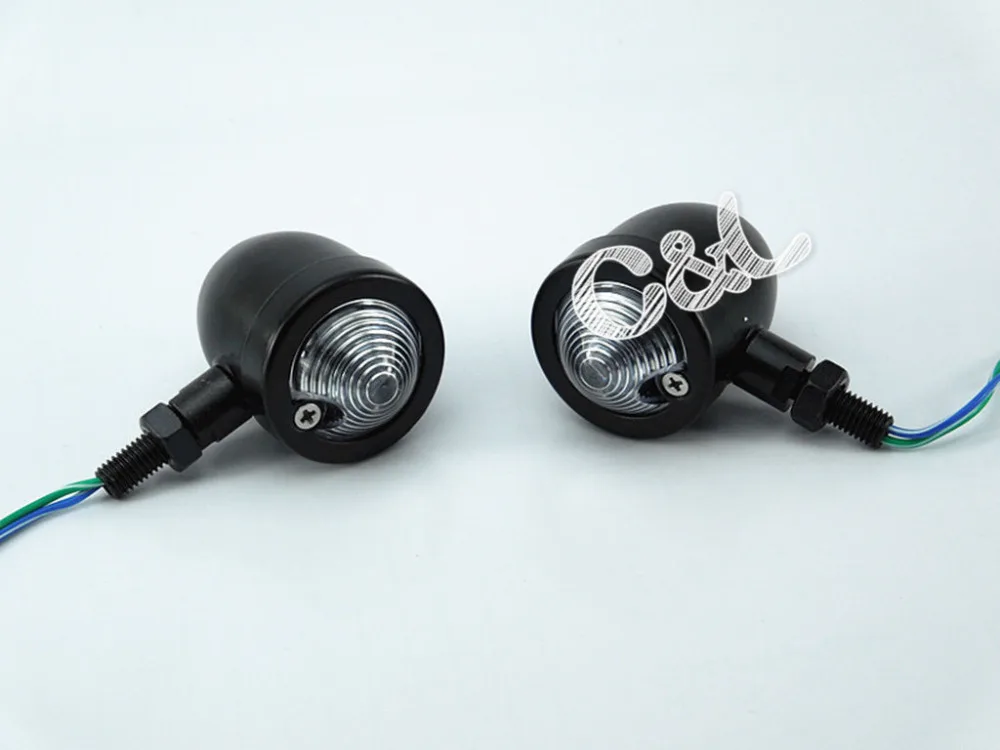1Pair Motorcycle Black & Clear Lens Cover Bullet Turn Signal Brake