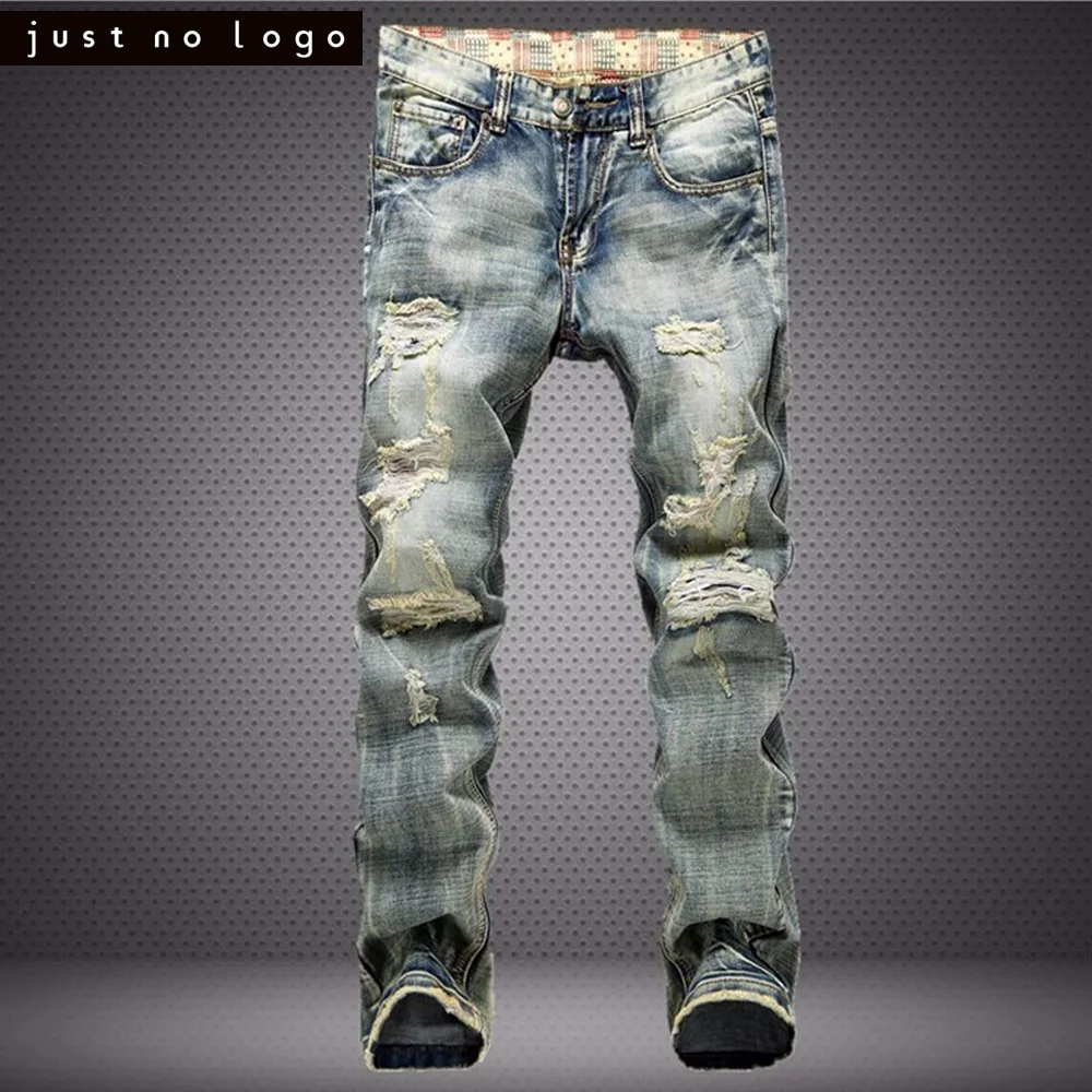 Cheap Vintage Men Destroyed Ripped Distressed Trousers Slim Fit ...