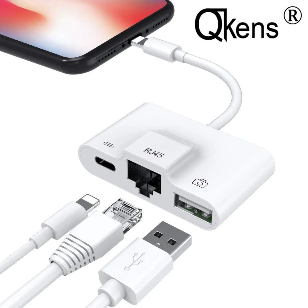 

Adapter for iPhone to RJ45 Ethernet LAN Wired Network Cable 100Mbps/1000M USB Camera connection Kit for iPhone x 6 7 8 for iPad