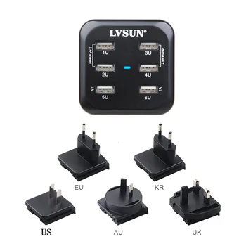 

LVSUN Universal Phone Charger 34W 6 USB Port Wall Charger EU US UK AU KR Plug For iPhone 6 7 8 X XS Samsung Huawei Xiaomi Phone