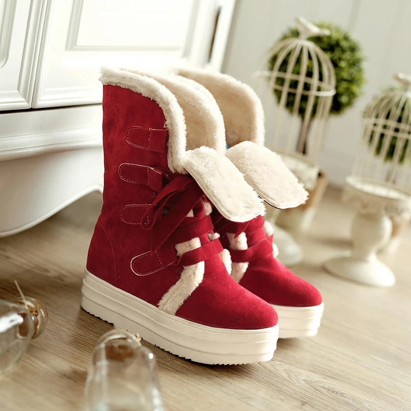 REAVE CAT/; теплые плюшевые женские зимние ботинки; ботинки на танкетке; женские ботинки до середины икры на шнуровке в австралийском стиле; зимняя обувь; A1015