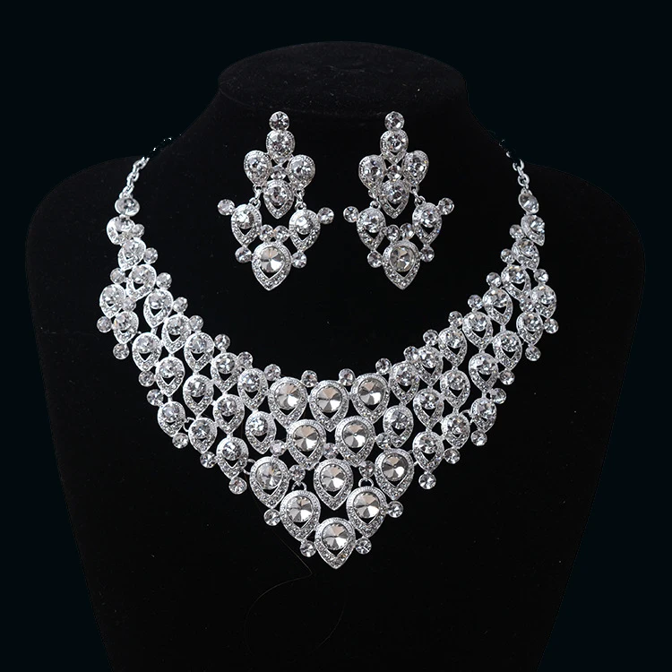 Europe Style Gorgeous Crystal jewelry sets Luxurious charming Silver rhinestone Wedding Jewelry set for Women Bridal
