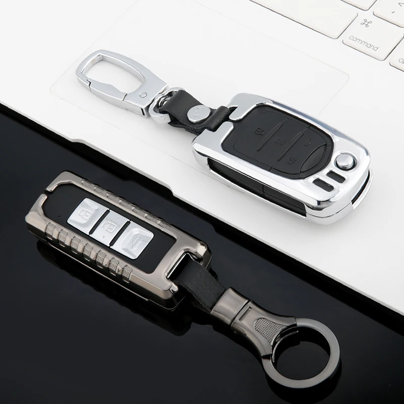 

Galvanized Alloy Car Key Case Fob Cover Holder Auto Keychain Shell Frame For Baojun 730 510 560 310 Keys with Key Ring