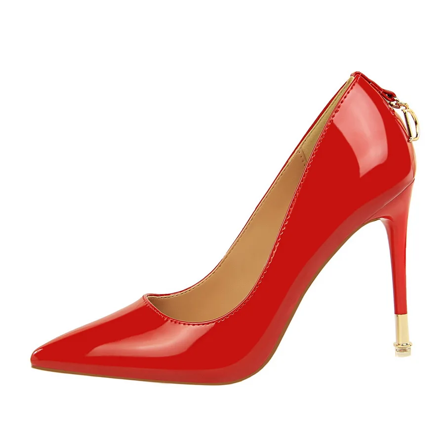 Весенние женские пикантные кожаные туфли-лодочки на высоком каблуке; цвет желтый, серый; Salto Alto Feminine; элегантные женские офисные модельные туфли - Цвет: Красный