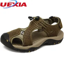 Повседневные мужские пляжные сандалии с UEXIA носком для вождения; качественная летняя кожаная мужская обувь на мягкой подошве; сандалии размера плюс 48