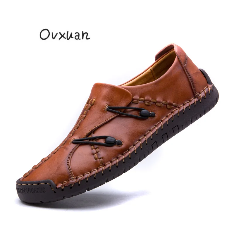 

Ovxuan chaussure homme cuir Genuine Leather Soft Shoes Men Flats zapatos de hombre Handmade Brown Mens Shoes Casual Loafers