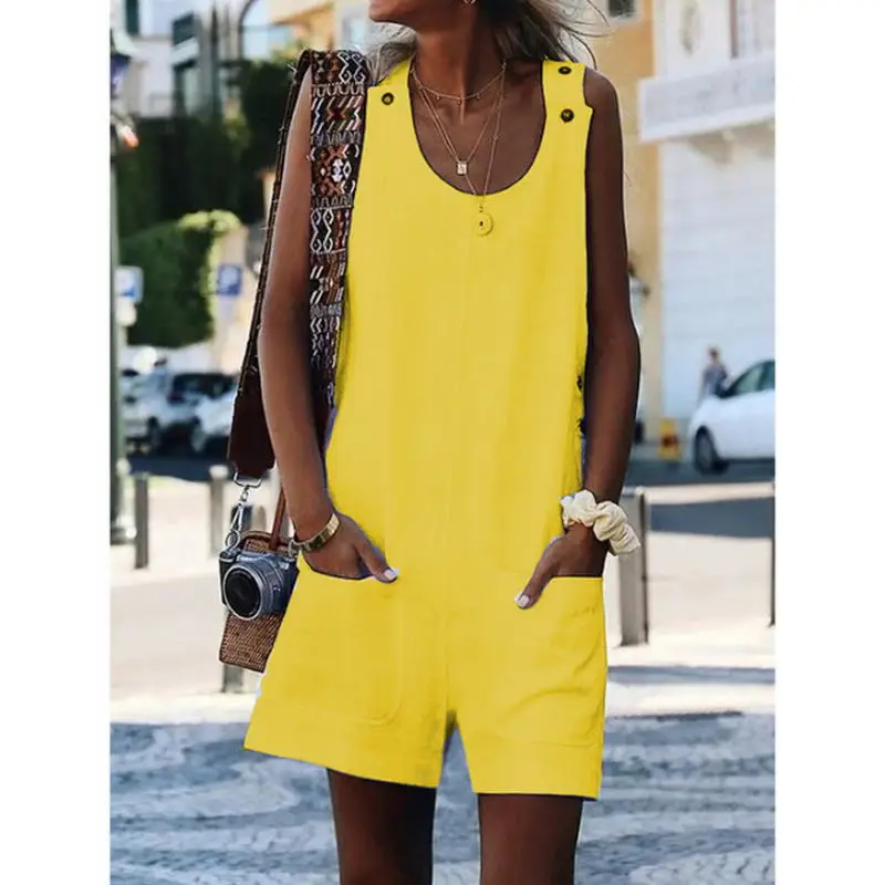 

Women Casual Button Pocket Jumsuit Summer Romper Women Fashion Elegant Casual Short Sleeve Jumpsuit Playsuit Beach