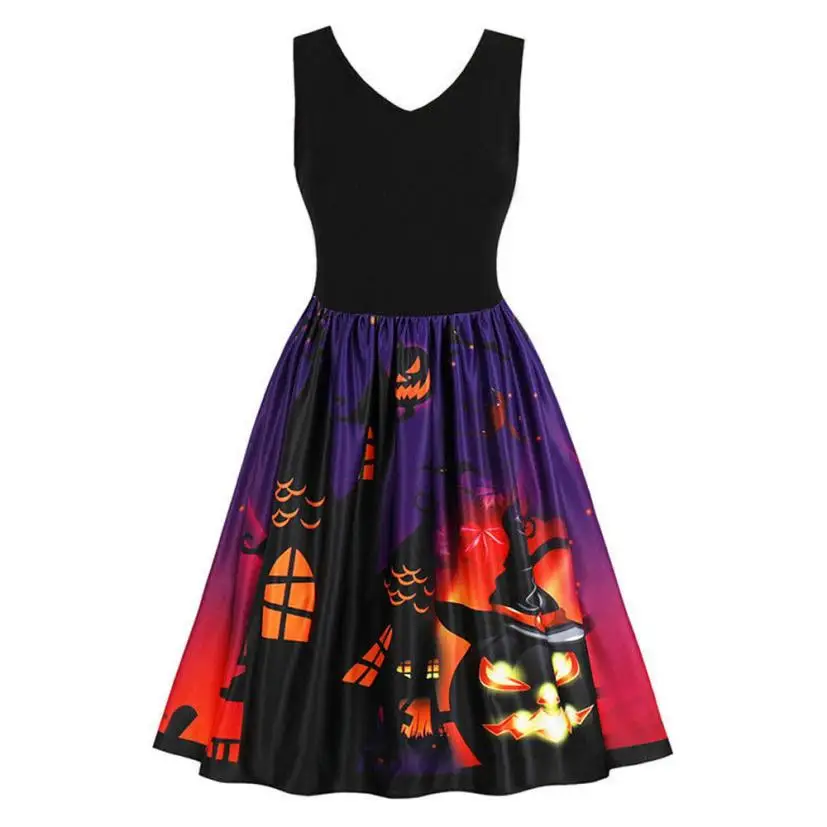 

KANCOOLD Dress Women Sleeveless Vintage Pumpkins Halloween Dresses Prom Costume Swing Dress women 2018AUG13