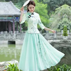2019 новое платье для женщин Флора печати китайское традиционное платье Чонсам с длинным рукавом qipao Китайский Восточный Длинные платья