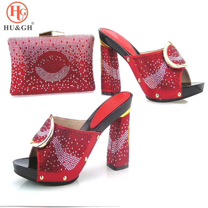 

Red Color Italian Shoe with Matching Bags Shoe and Bag Set for Party In Women Italian Matching Shoes and Bag Set with Rhinestone