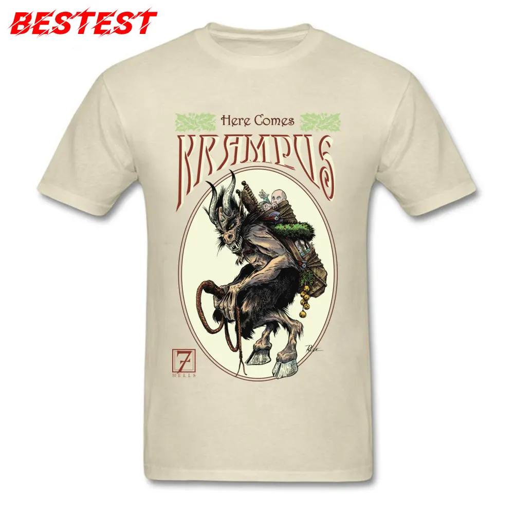 Here Comes Krampus 100% Cotton Tees for Men Comics T-shirts Street Newest O-Neck Tees Short Sleeve Top Quality Here Comes Krampus beige
