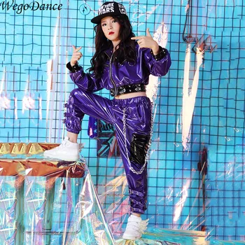 

Children's Jazz Dance Performance Wear Hip-Hop Street Dance Set Girls Winter Show Locomotive Leather costume 110-160cm height
