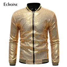 Men Golden jacket Sequin Jacket Coat Casual Slim Fit NighClub Suit Performance Shinning Outwear Male Dance Zipper Jackets