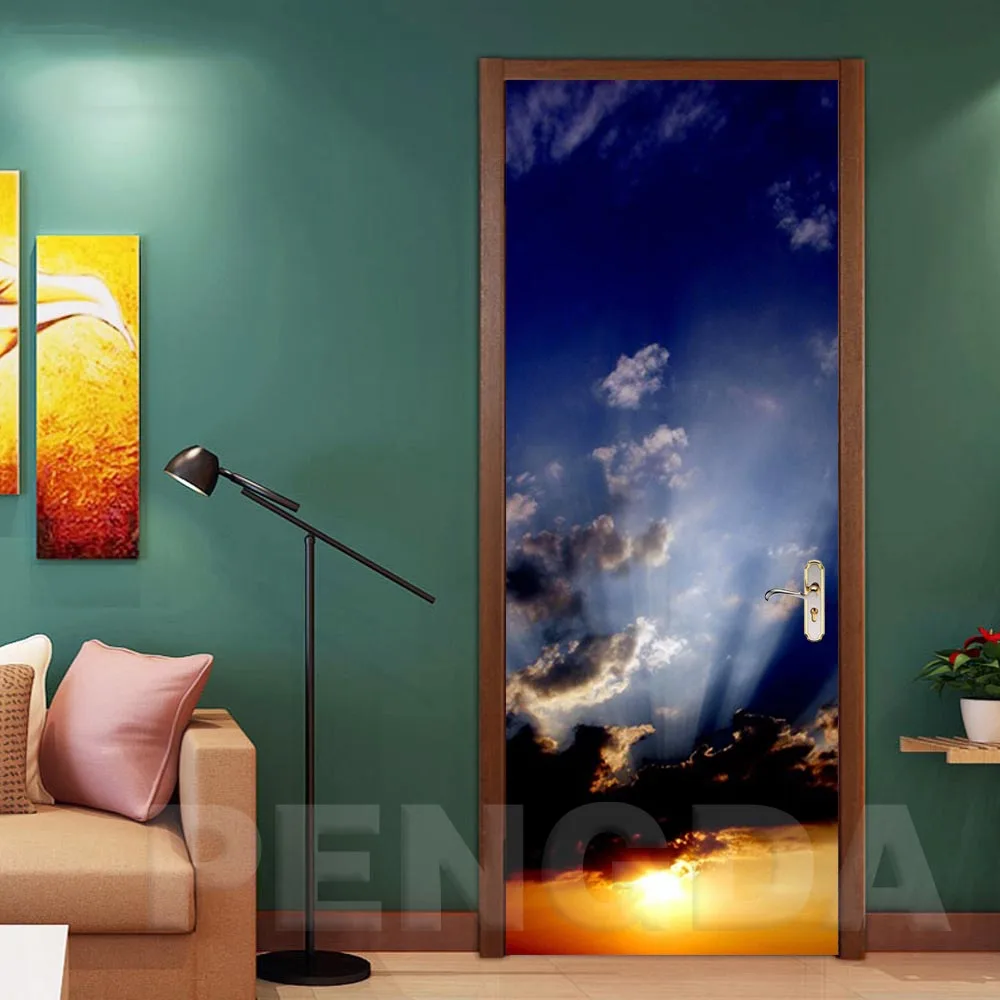 

3D Door Sticker Home Decor Decals Print Picture Mountain Landscape Self Adhesive Wallpaper Waterproof Mural Bedroom Renovation