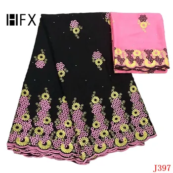 

HFX Black/Pink Bazin Riche Fabric High Quality Embroidered African Lace Fabrics 2019 French Cotton Lace Fabric 5+2 Yards L397