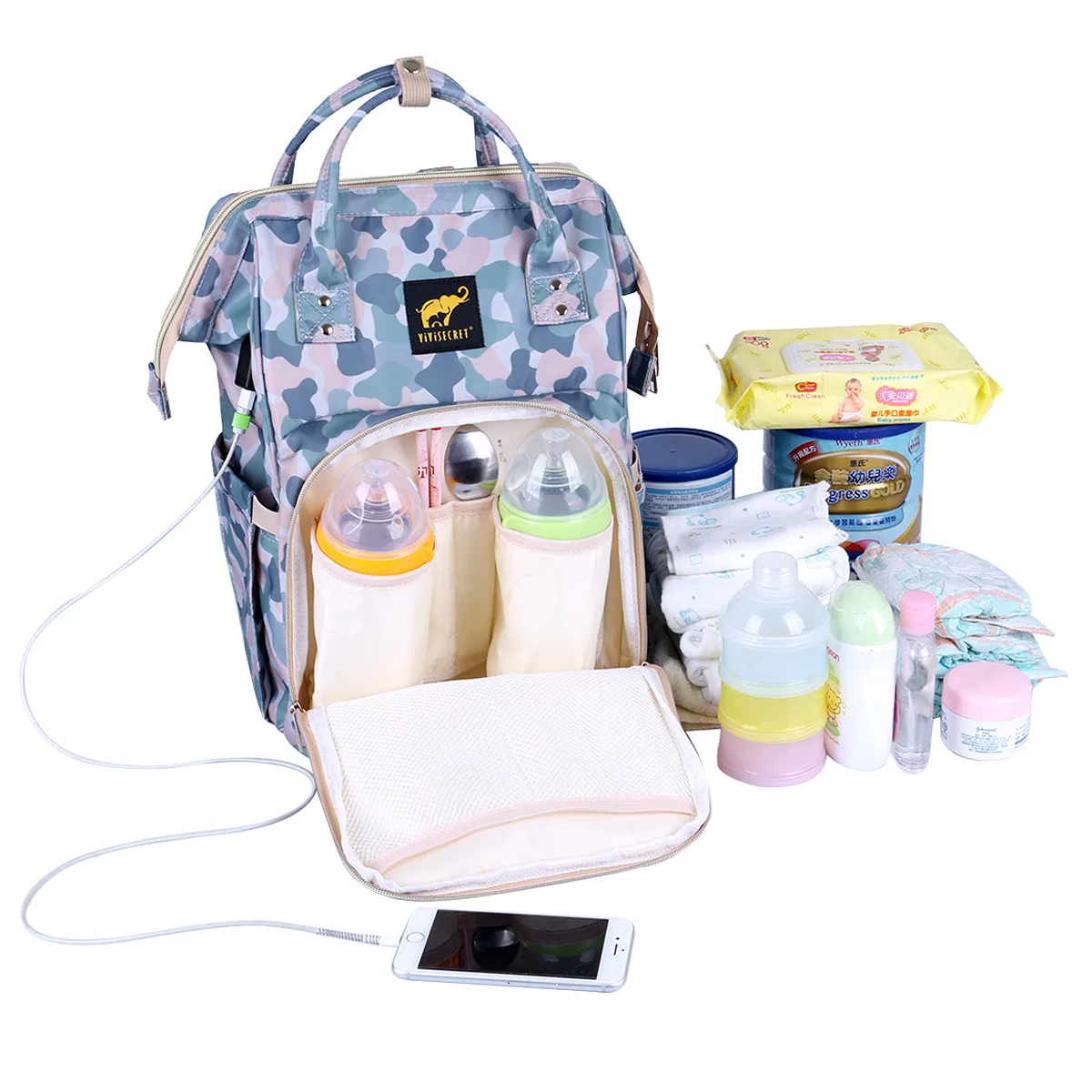 

Camouflage Upgraded Mommy Baby Diaper Bag with USB Charged Shoulder Backpack Recreational Maternity Child Bag To The Hospital