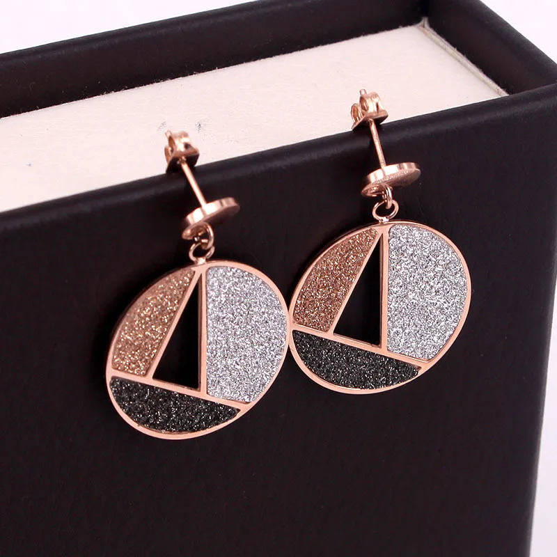 Stainless Steel Fashion Love Three Color Round Geometric Drop Earrings Rose Gold Women Party wedding Gift | Украшения и